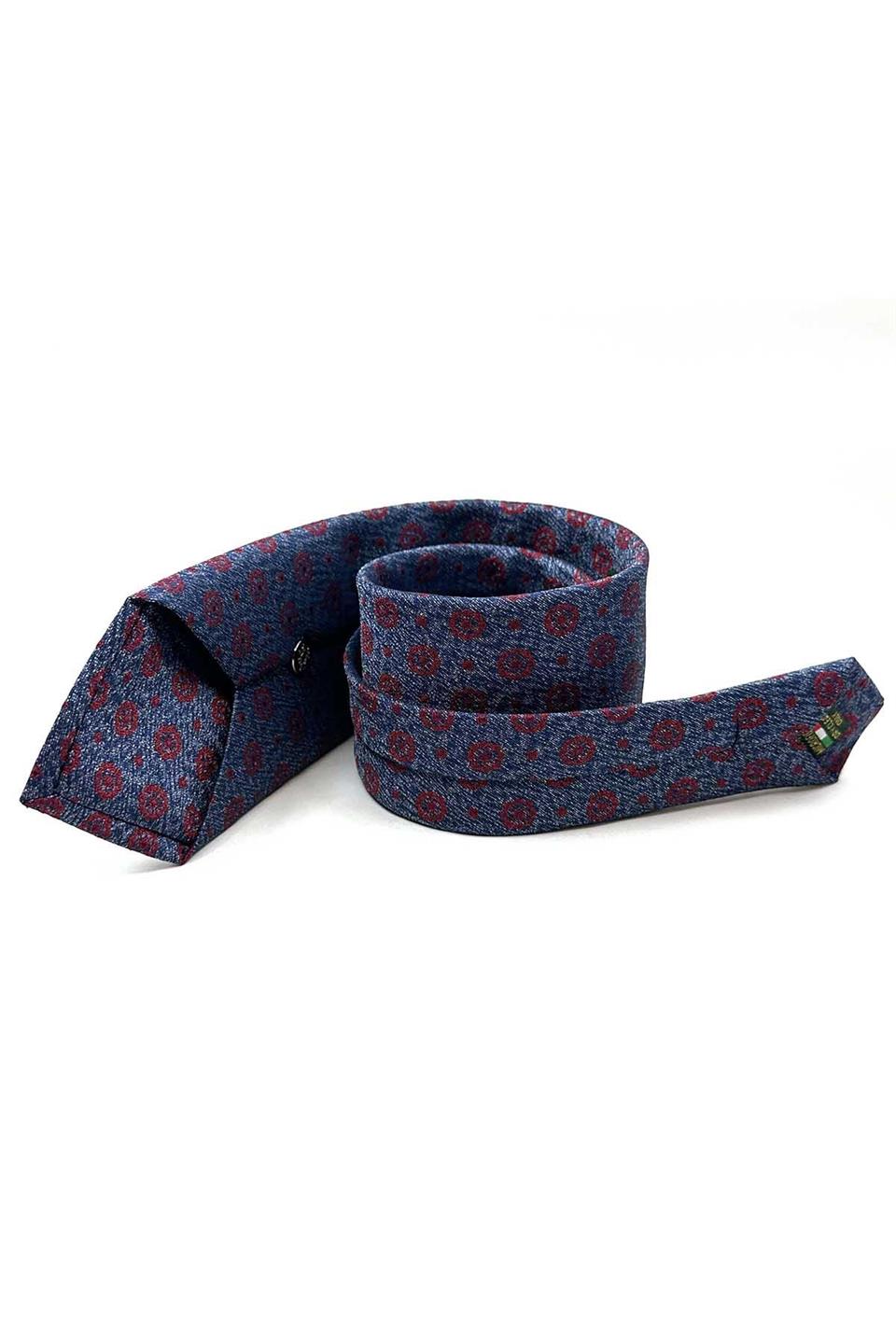 Mavi Motif Desen Mendilli Klasik Kravat KK12910