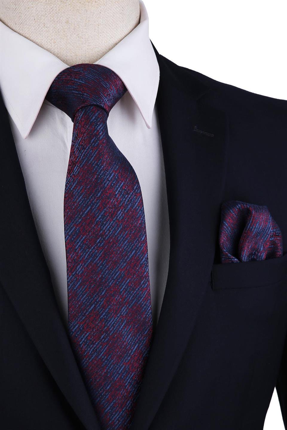 Mavi Motif Desen Mendilli Klasik Kravat KK10375