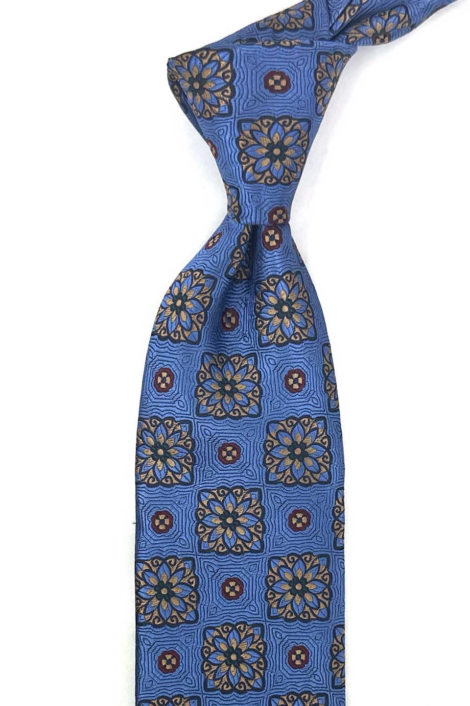 Mavi Motif Desen Mendilli Klasik Kravat KK13737
