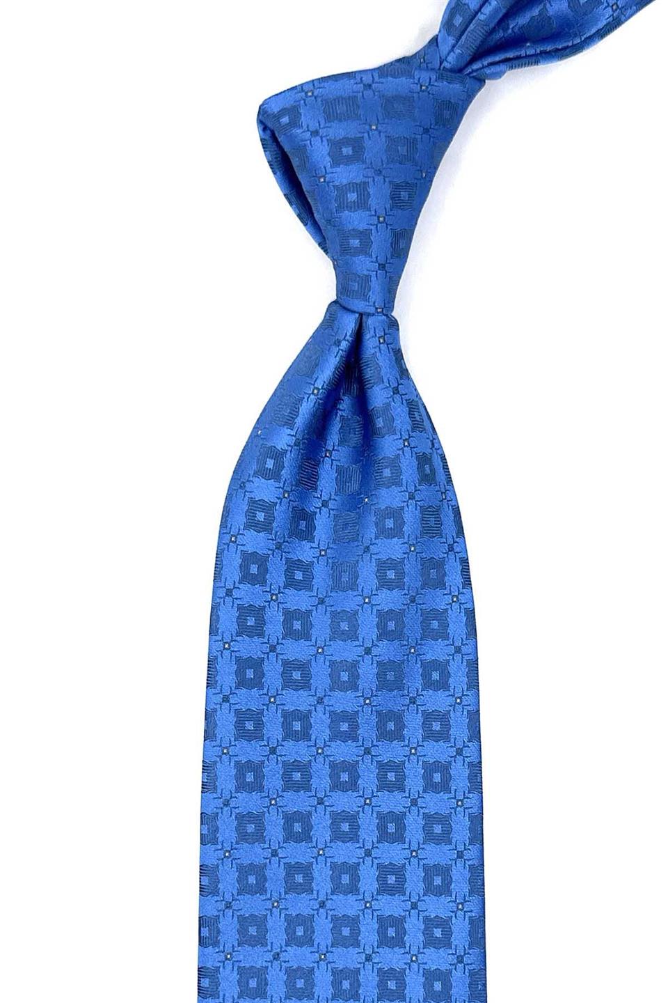 Mavi Motif Desen Mendilli Klasik Kravat KK12569