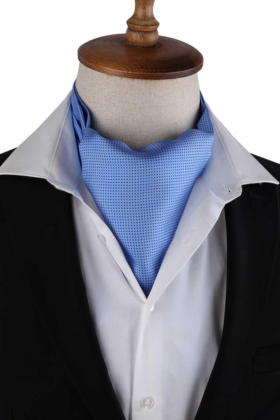 Mavi Nokta Desen İtalyan İpek Ascot Fular K659