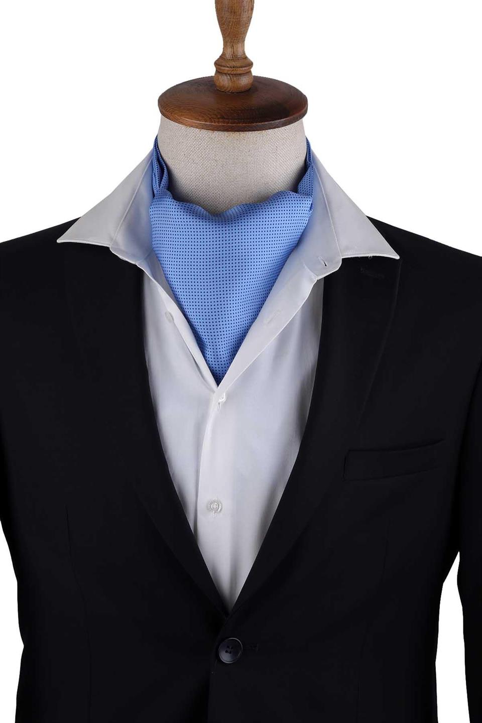 Mavi Nokta Desen İtalyan İpek Ascot Fular K659