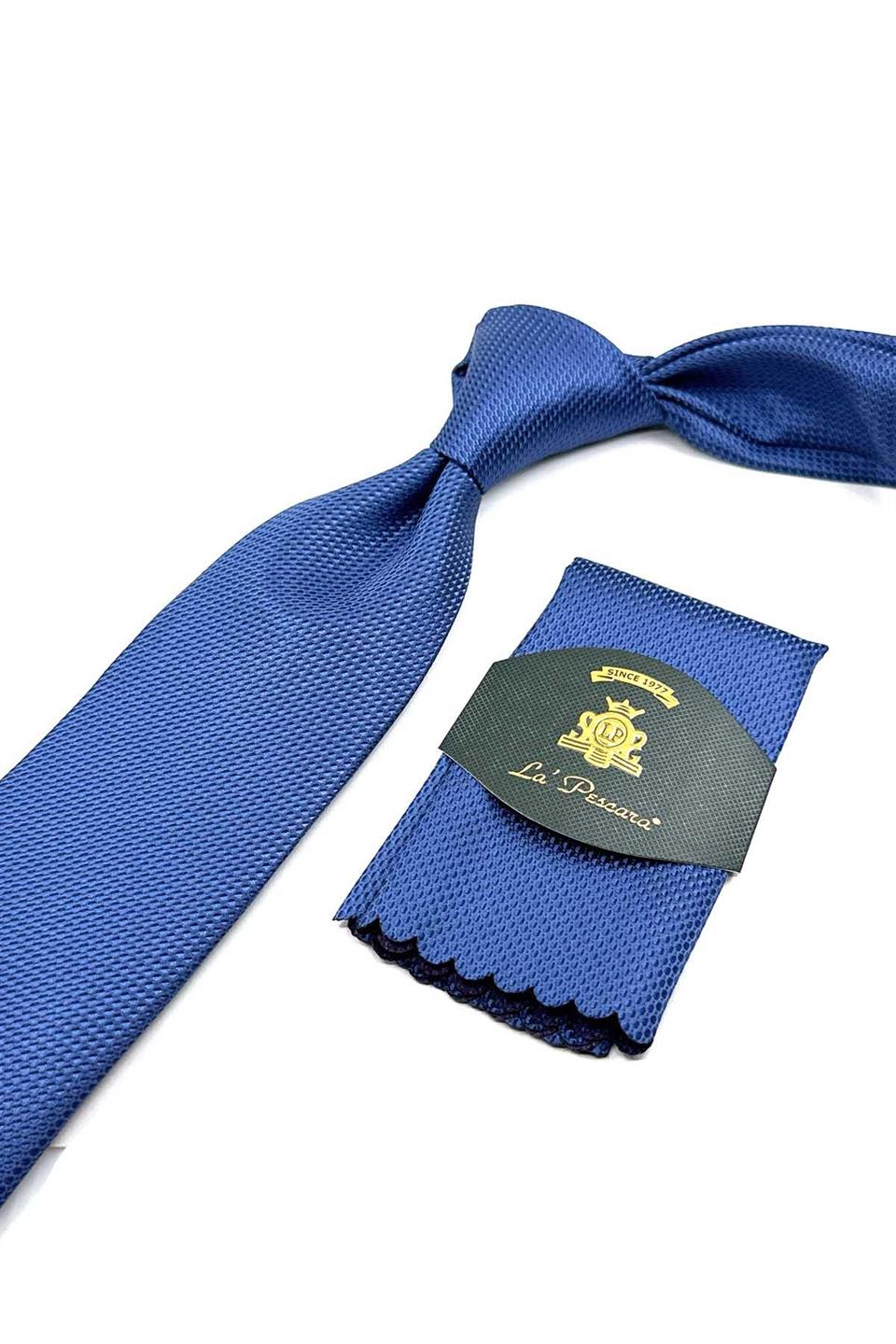 Mavi Nokta Desen Mendilli Klasik Kravat KK12542