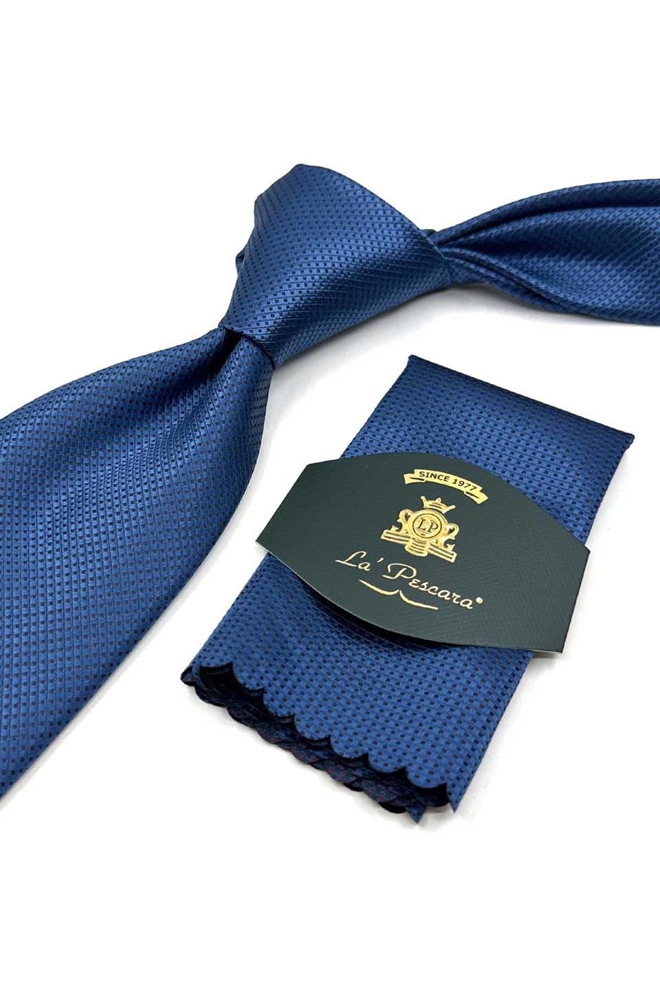Mavi Nokta Desen Mendilli Klasik Kravat KK13457