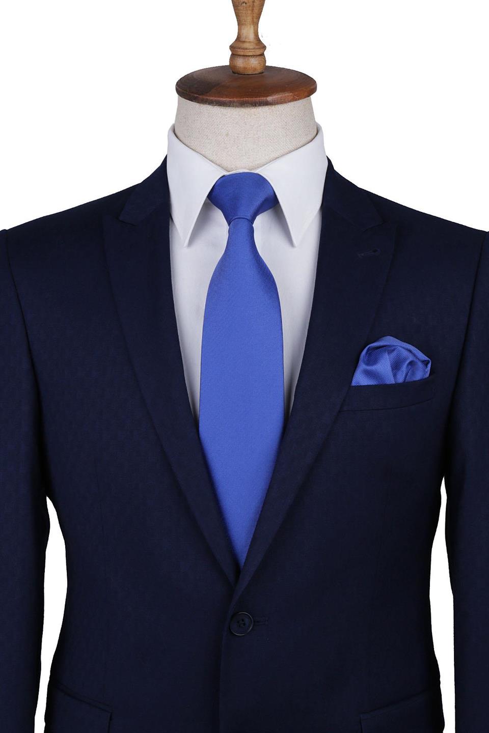 Mavi Nokta Desen Mendilli Klasik Kravat KK9206