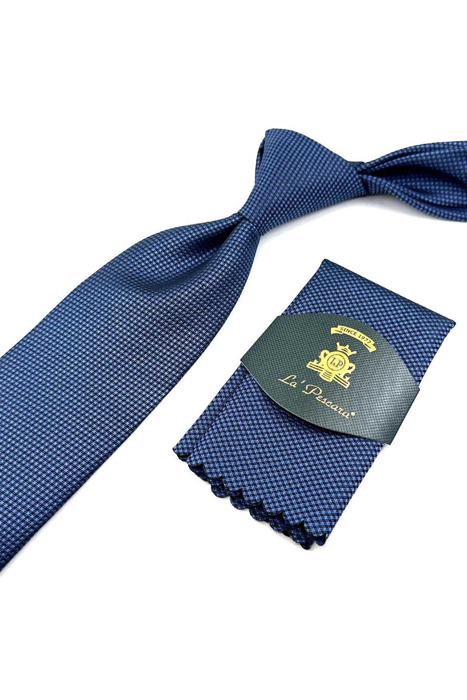Mavi Nokta Desen Mendilli Klasik Kravat KK12682