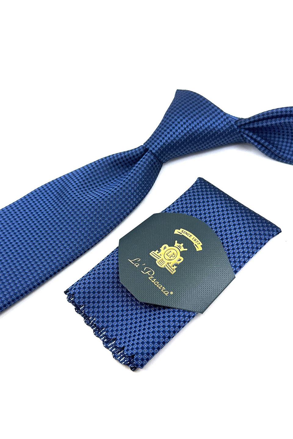 Mavi Nokta Desen Mendilli Klasik Kravat KK11892
