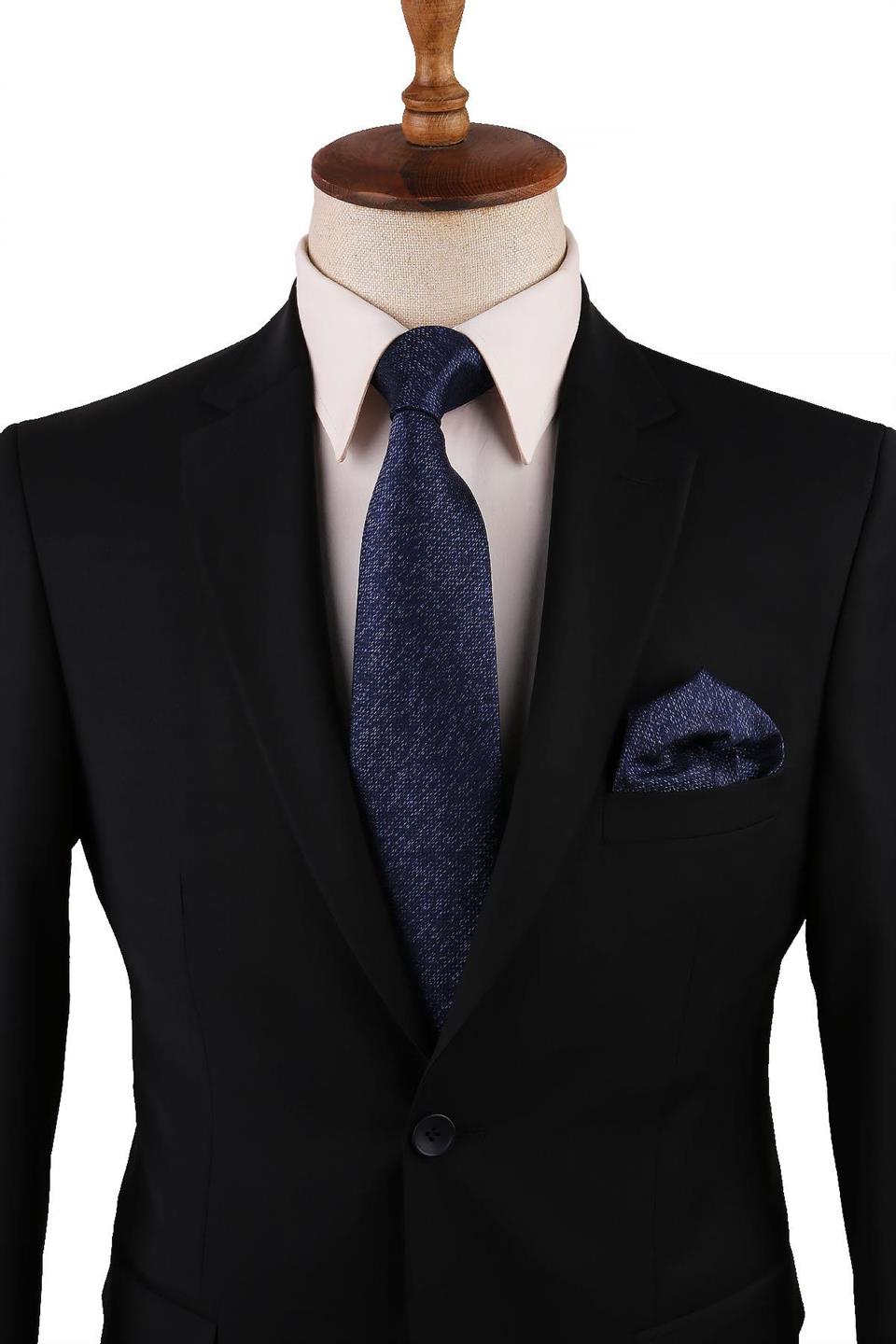 Mavi Nokta Desen Mendilli Klasik Kravat KK10724