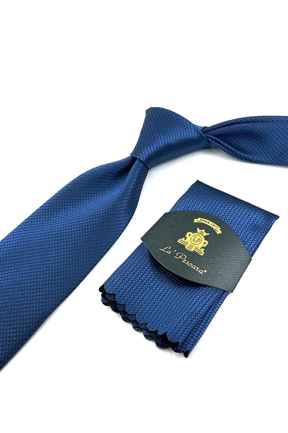 Mavi Nokta Desen Mendilli Klasik Kravat KK11954