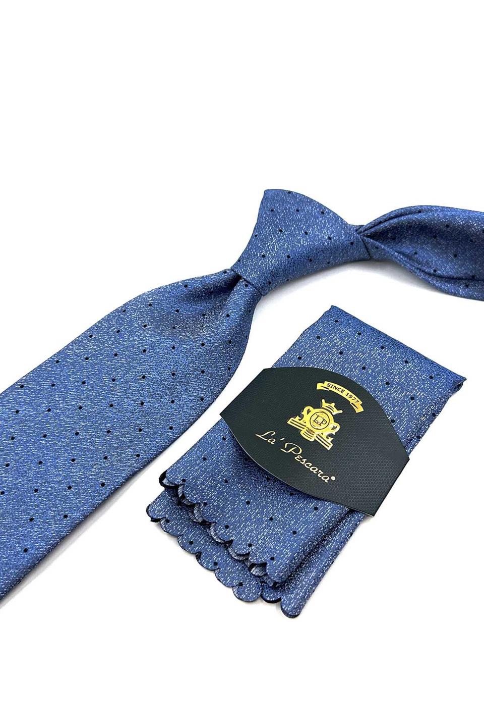Mavi Puantiye Desen Mendilli Klasik Kravat KK12322