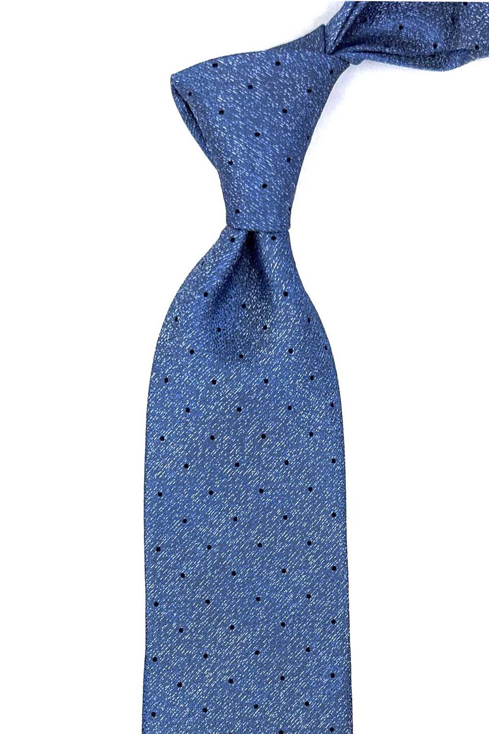 Mavi Puantiye Desen Mendilli Klasik Kravat KK12322