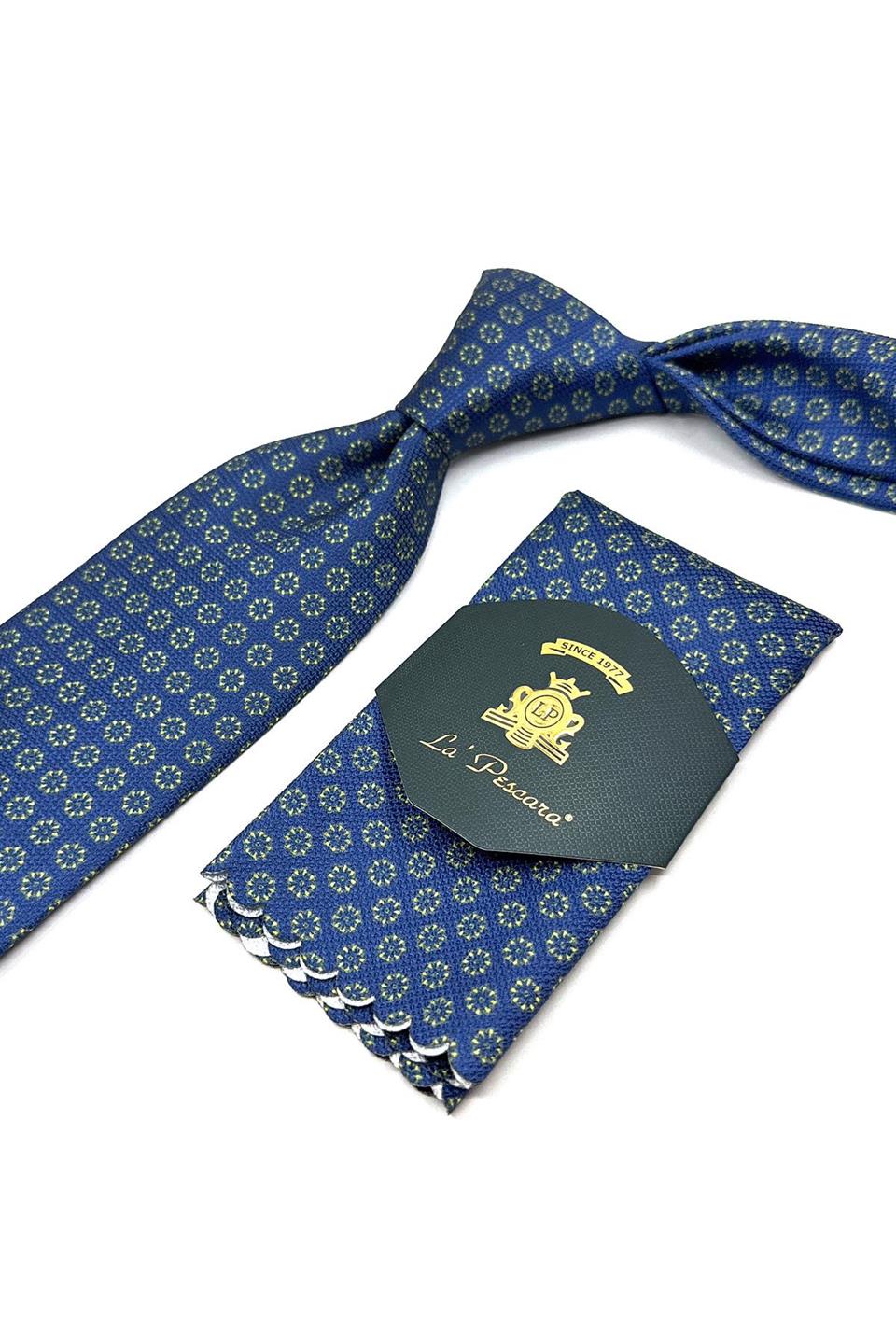 Mavi Puantiye Desen Mendilli Klasik Kravat KK11777