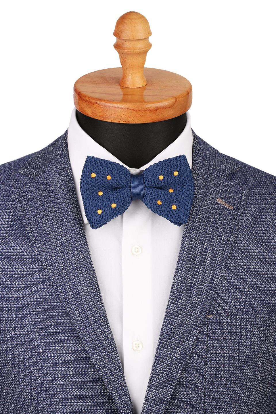 Mavi Puantiye Desen Örgü Papyon ÖR120