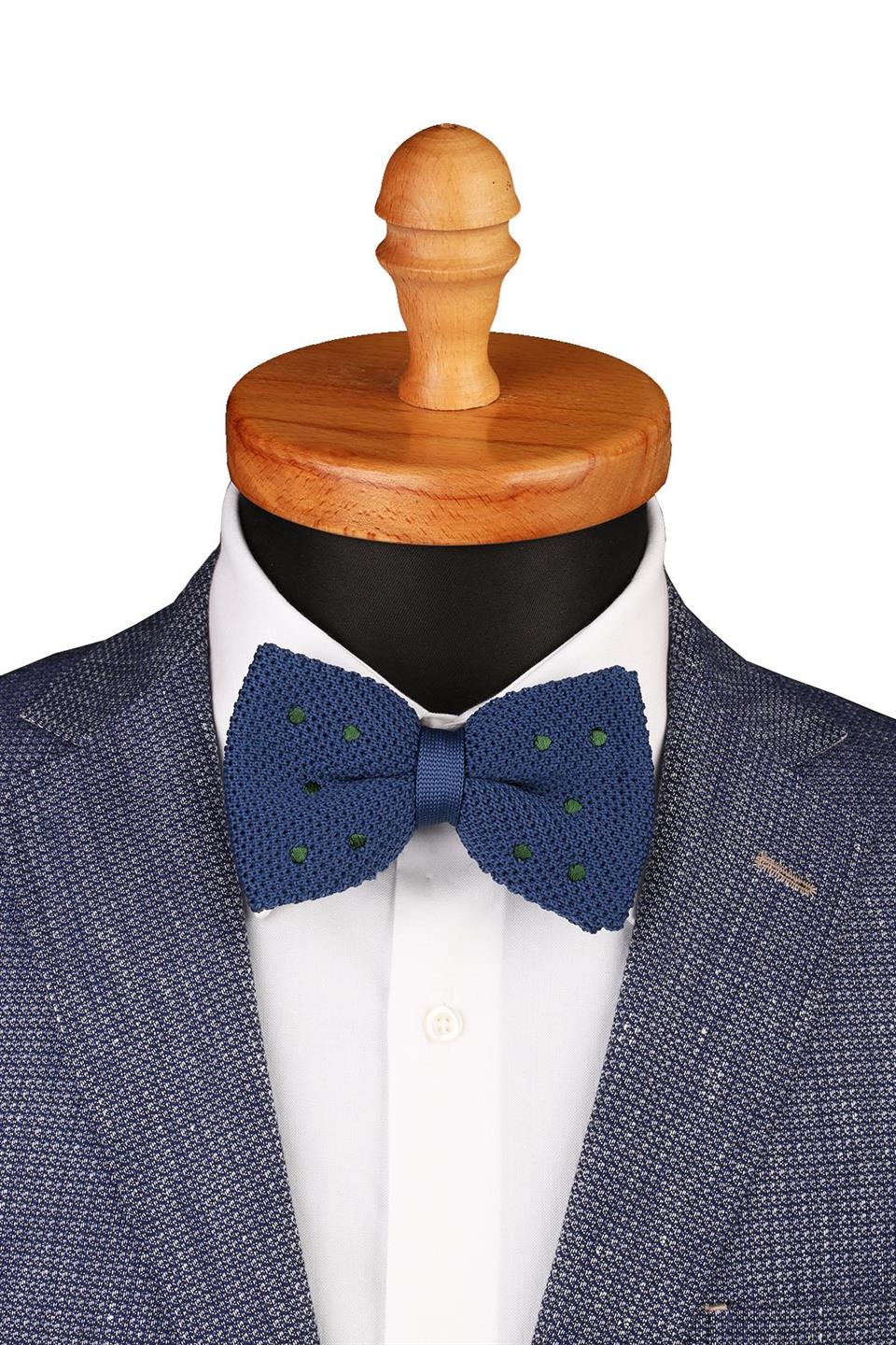 Mavi Puantiye Desen Örgü Papyon ÖR134