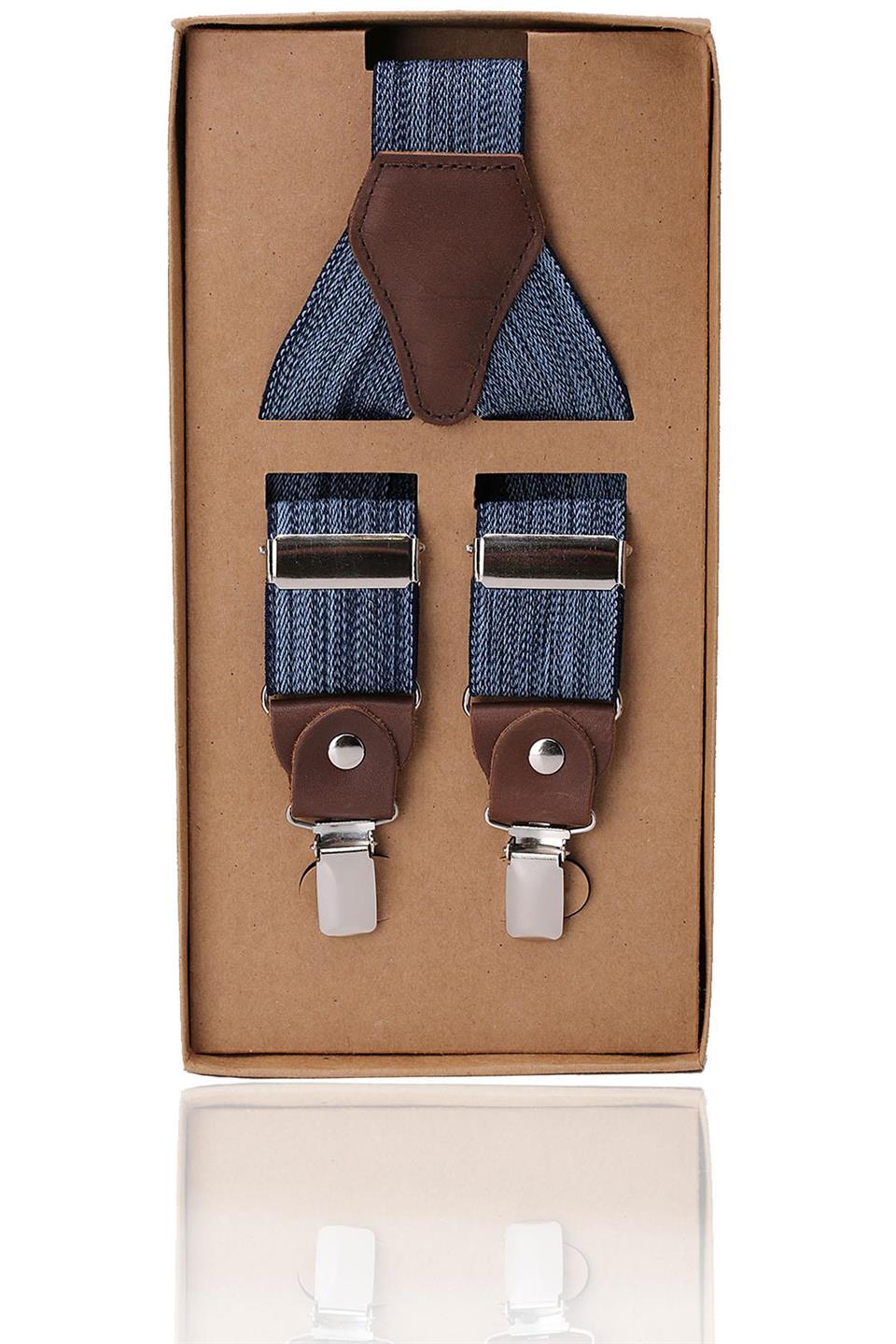 Mavi Renk Deri Bağlantılı Erkek Pantolon Askısı PAN41