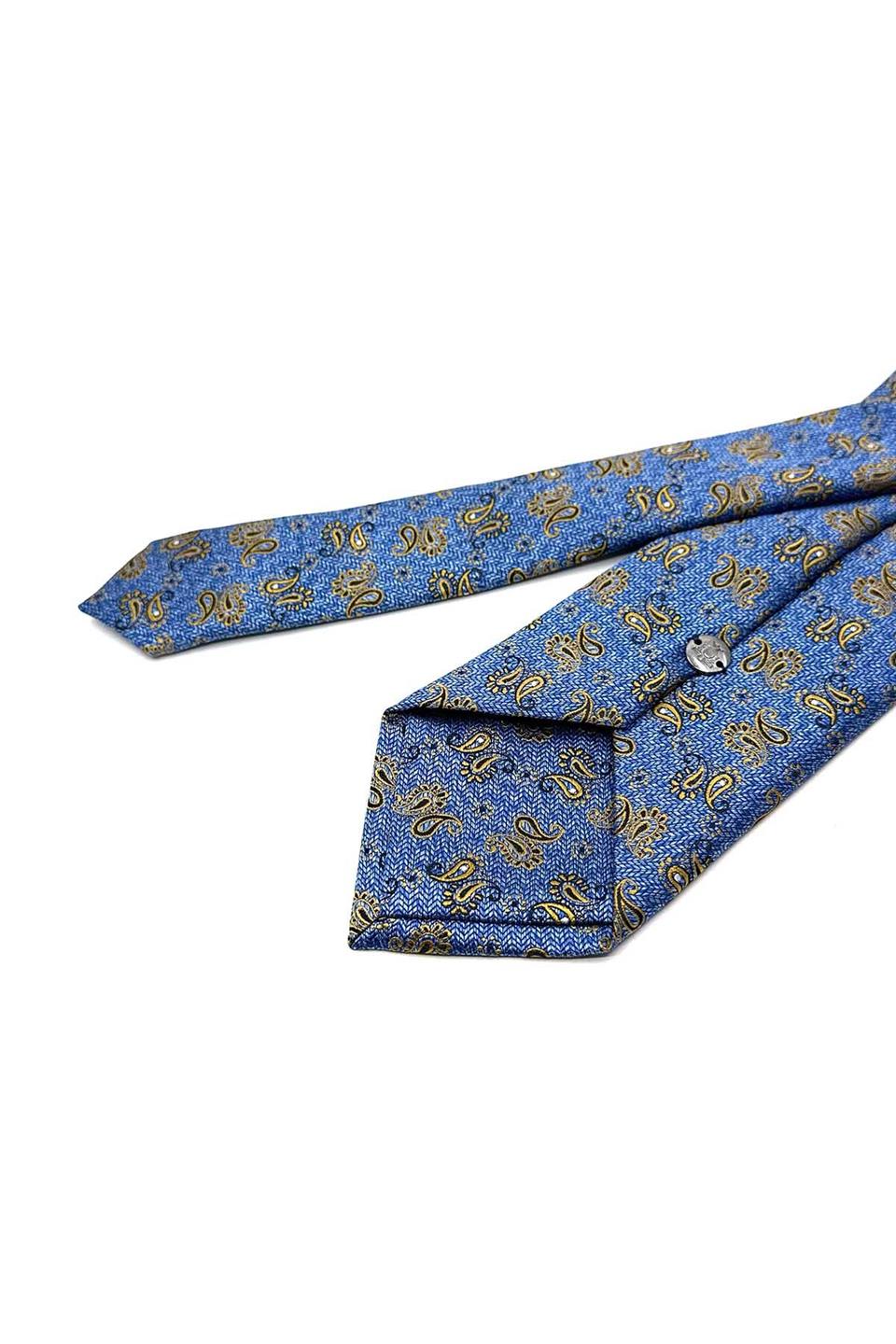 Mavi Şal Desen Mendilli Klasik Kravat KK13117