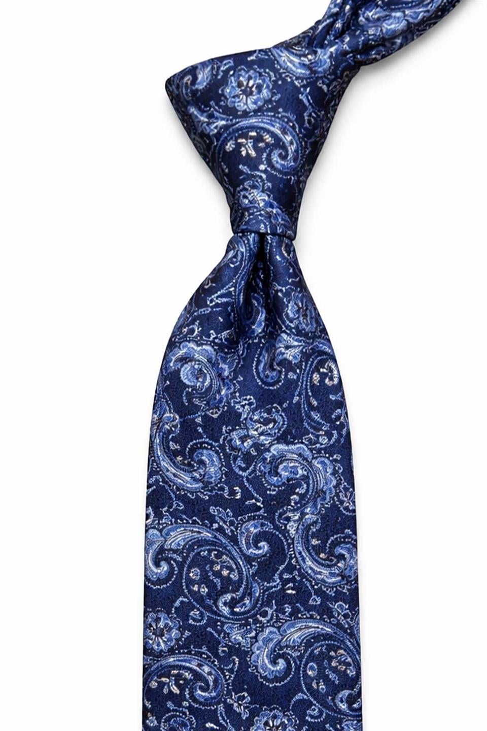 Mavi Şal Desen Mendilli Klasik Kravat KK13125