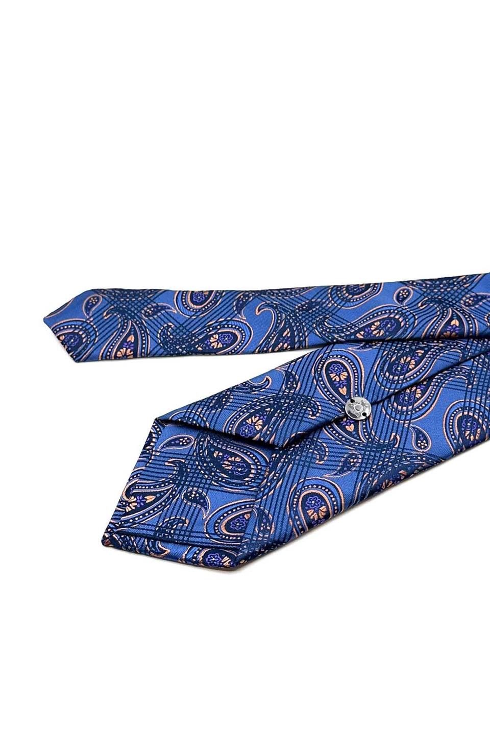 Mavi Şal Desen Mendilli Klasik Kravat KK13012