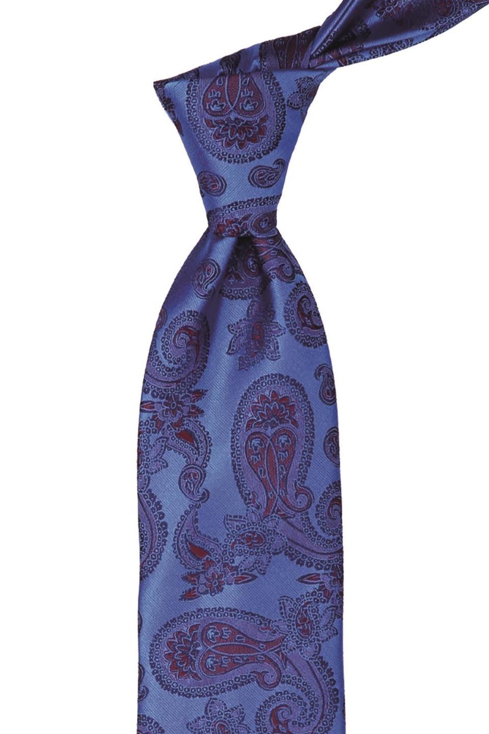 Mavi Şal Desen Mendilli Klasik Kravat KK9873