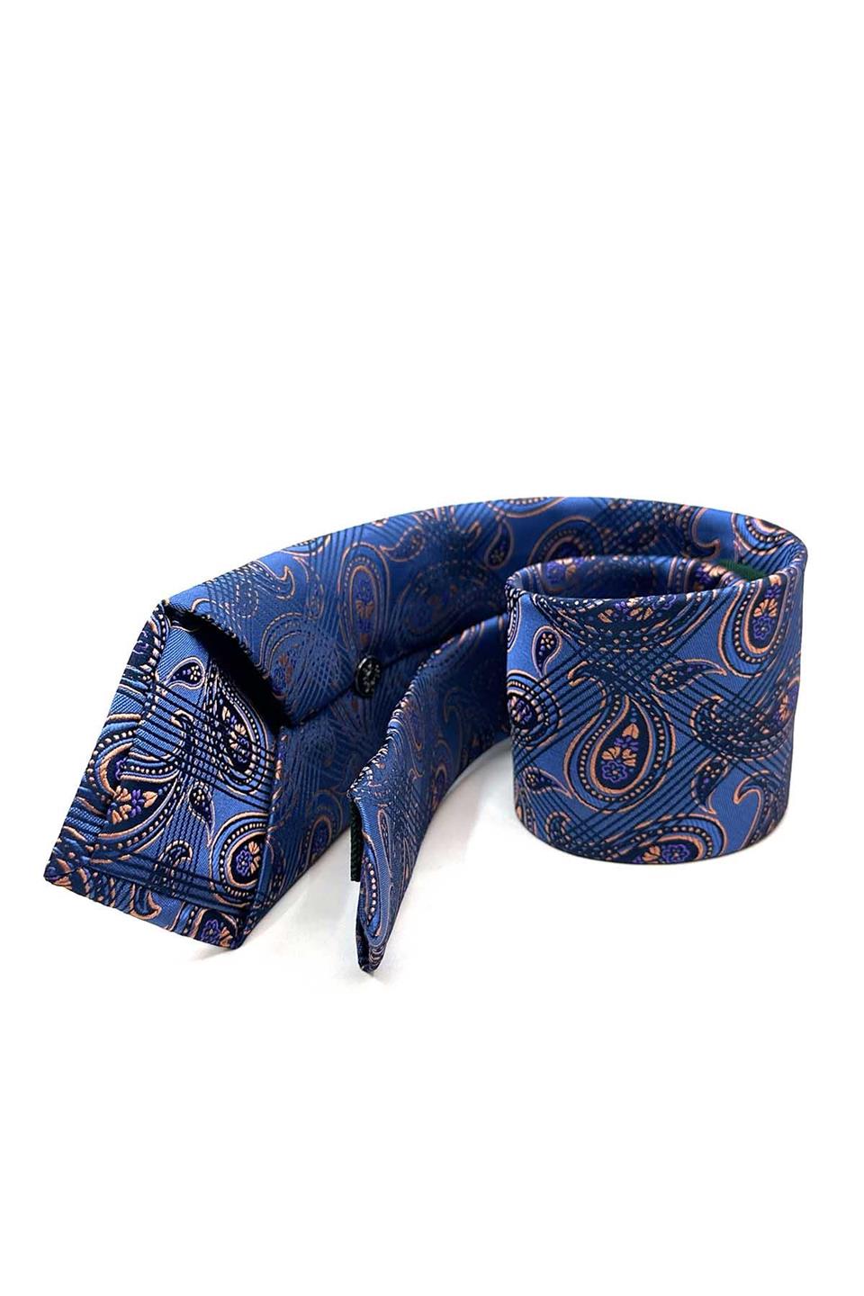 Mavi Şal Desen Mendilli Klasik Kravat KK13012