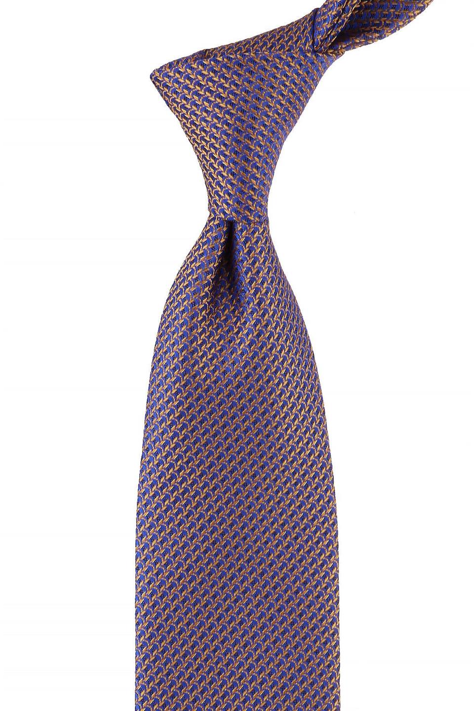 Mavi - Sarı Nokta Desen Mendilli Klasik Kravat KK10764