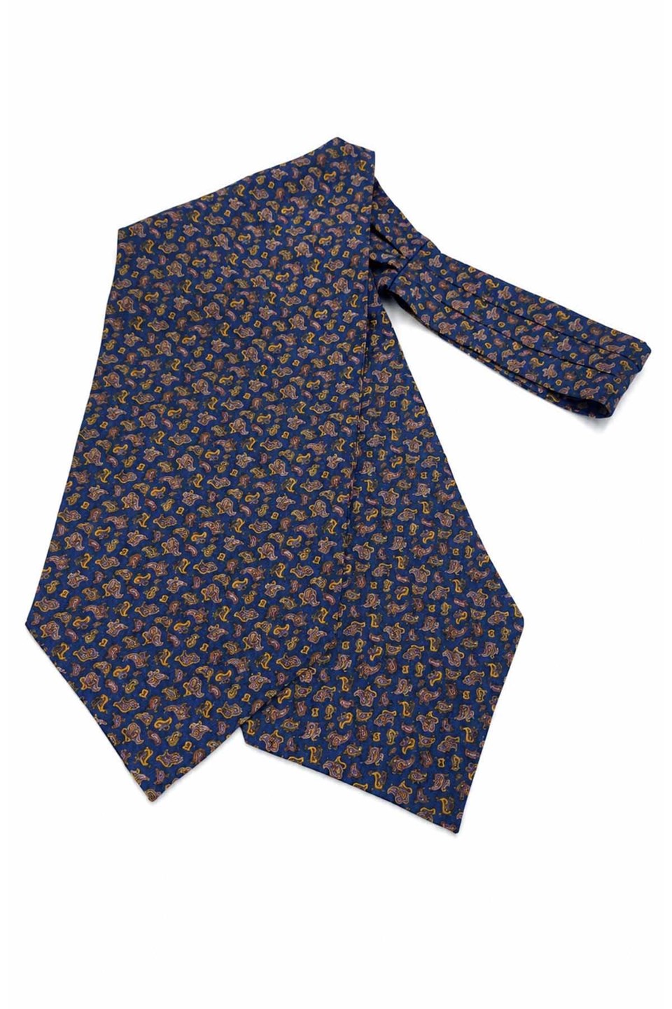 Mavi Sarı Şal Desen İtalyan İpek Ascot Kravat SAC83