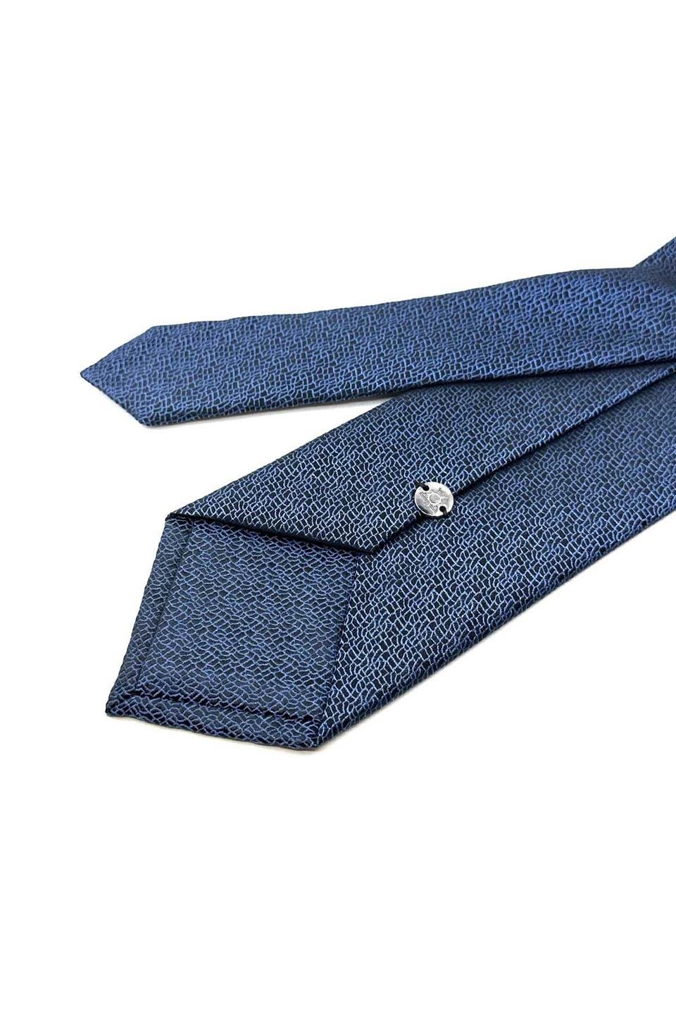 Mavi - Siyah Kum Desen Mendilli Klasik Kravat KK12446
