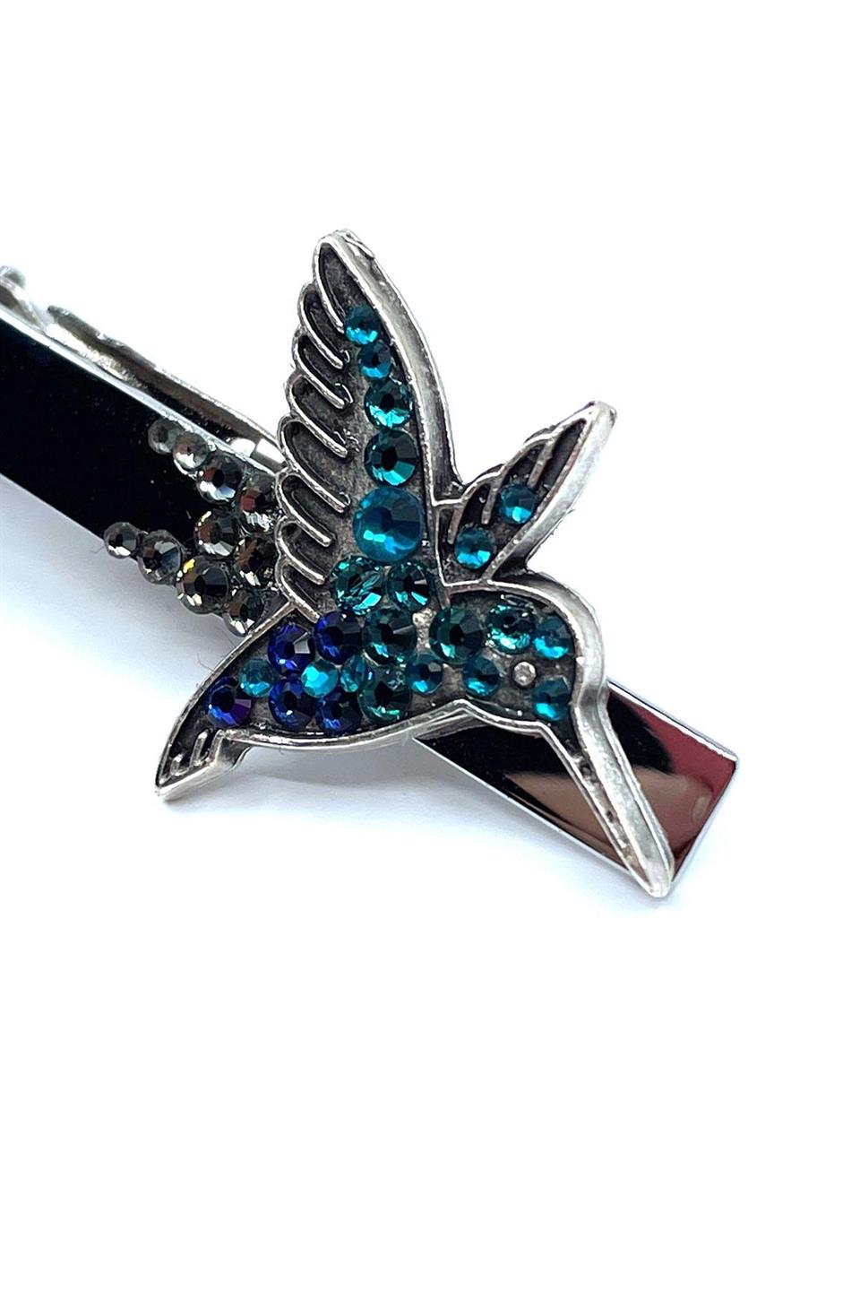 Mavi Taşlı Kuş Motif Gümüş Kravat İğnesi KIY695