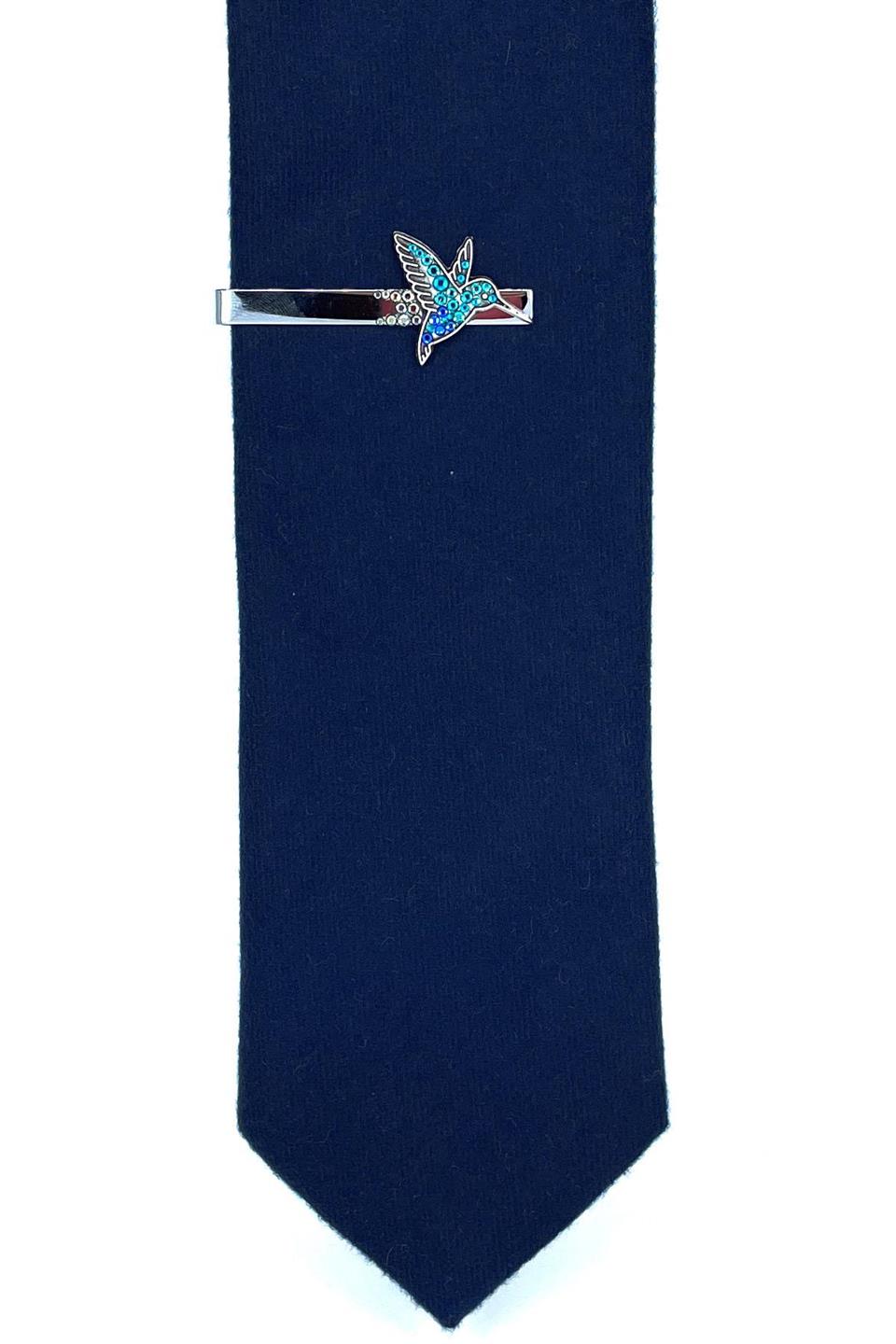 Mavi Taşlı Kuş Motif Gümüş Kravat İğnesi KIY695