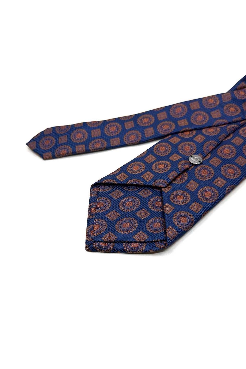 Mavi - Turuncu Motif Desen Mendilli Klasik Kravat KK13531