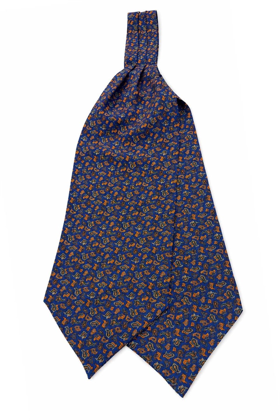 Mavi Turuncu Şal Desen İtalyan İpek Ascot Kravat SAC97