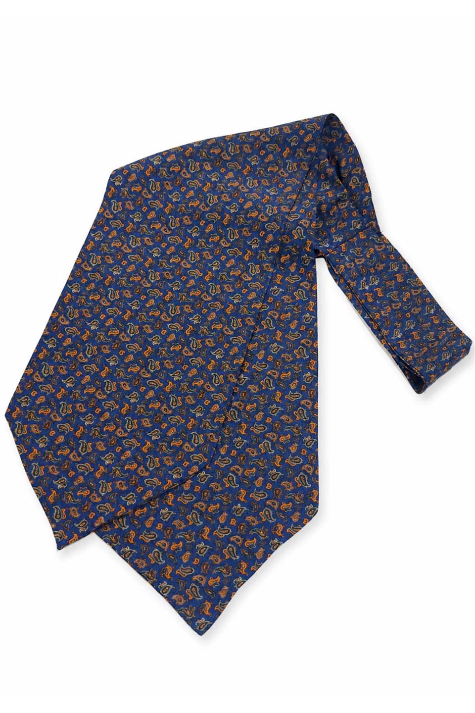 Mavi Turuncu Şal Desen İtalyan İpek Ascot Kravat SAC97