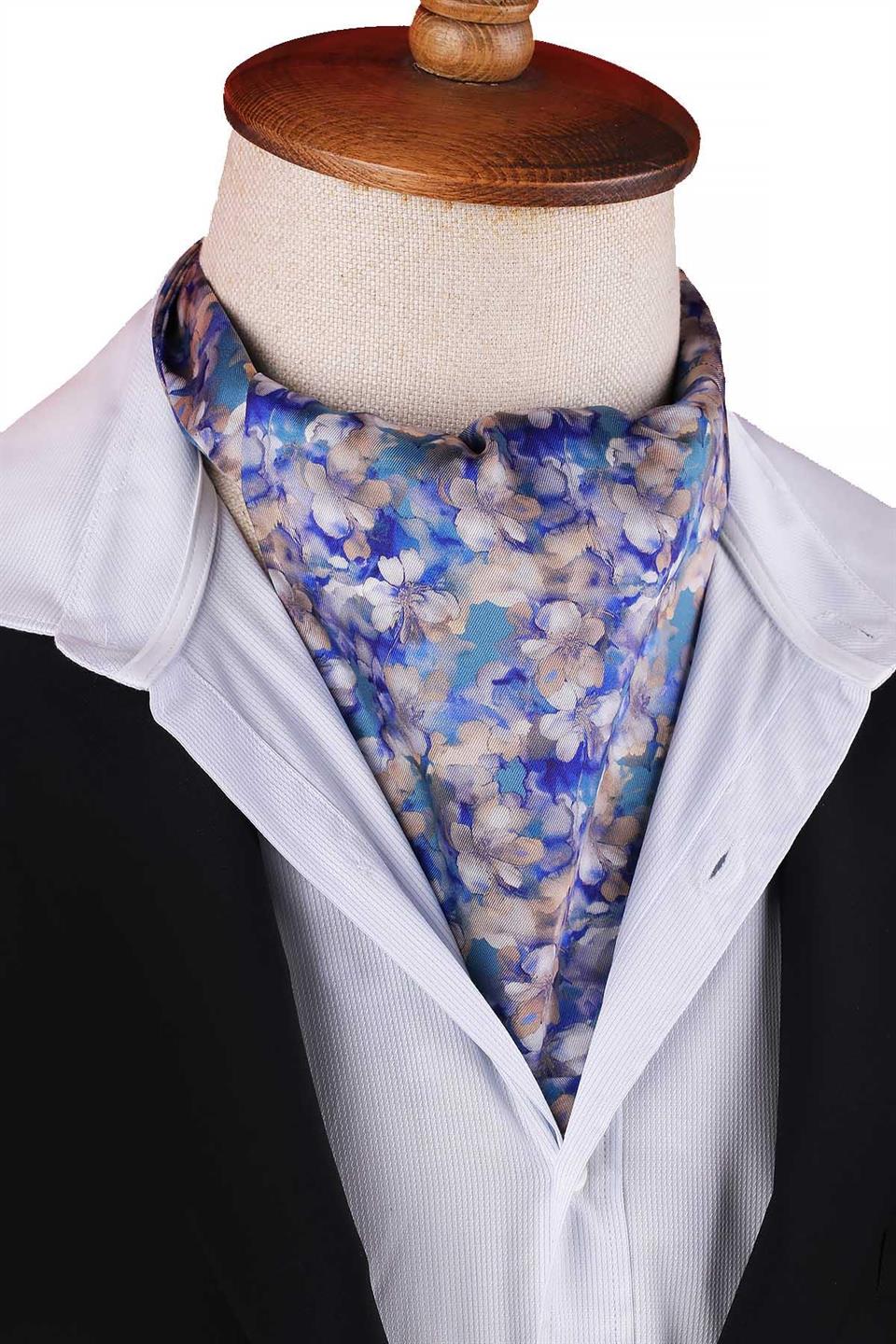 Mavi Watercolor Çiçek Desen Erkek Fular Ascot K662