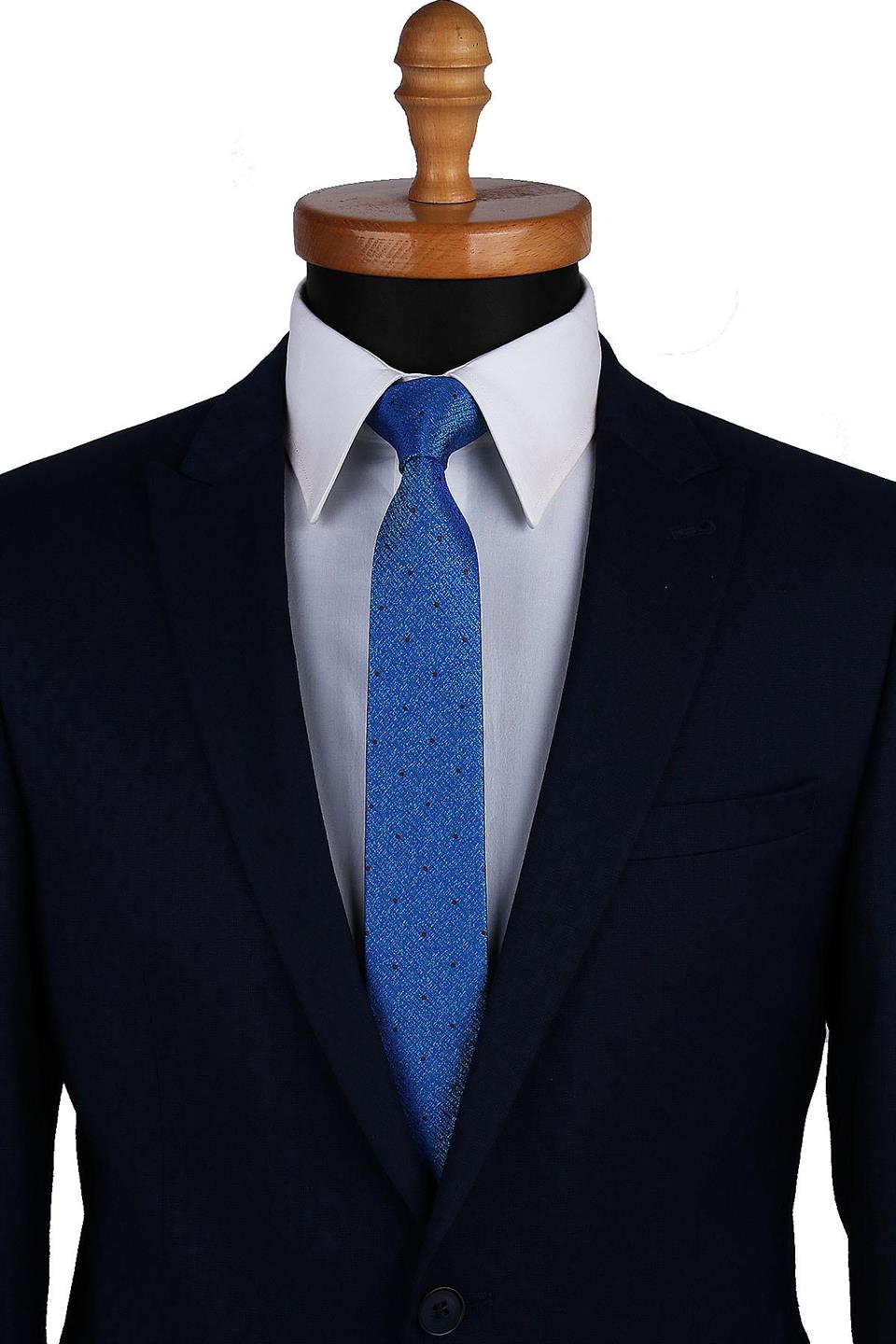 Mavi - Yeşil Puantiye Desen Slim Kravat SK7491