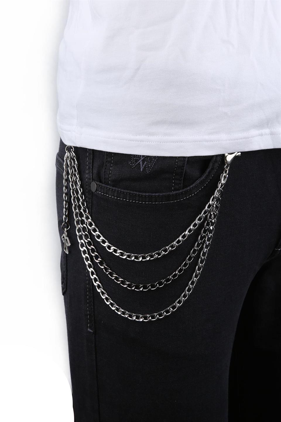 Melek Detaylı Gümüş Füme Üçlü Pantolon Zinciri PZ65