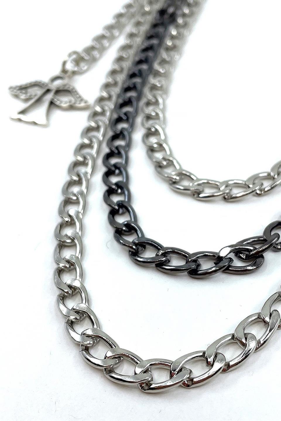 Melek Detaylı Gümüş Füme Üçlü Pantolon Zinciri PZ65