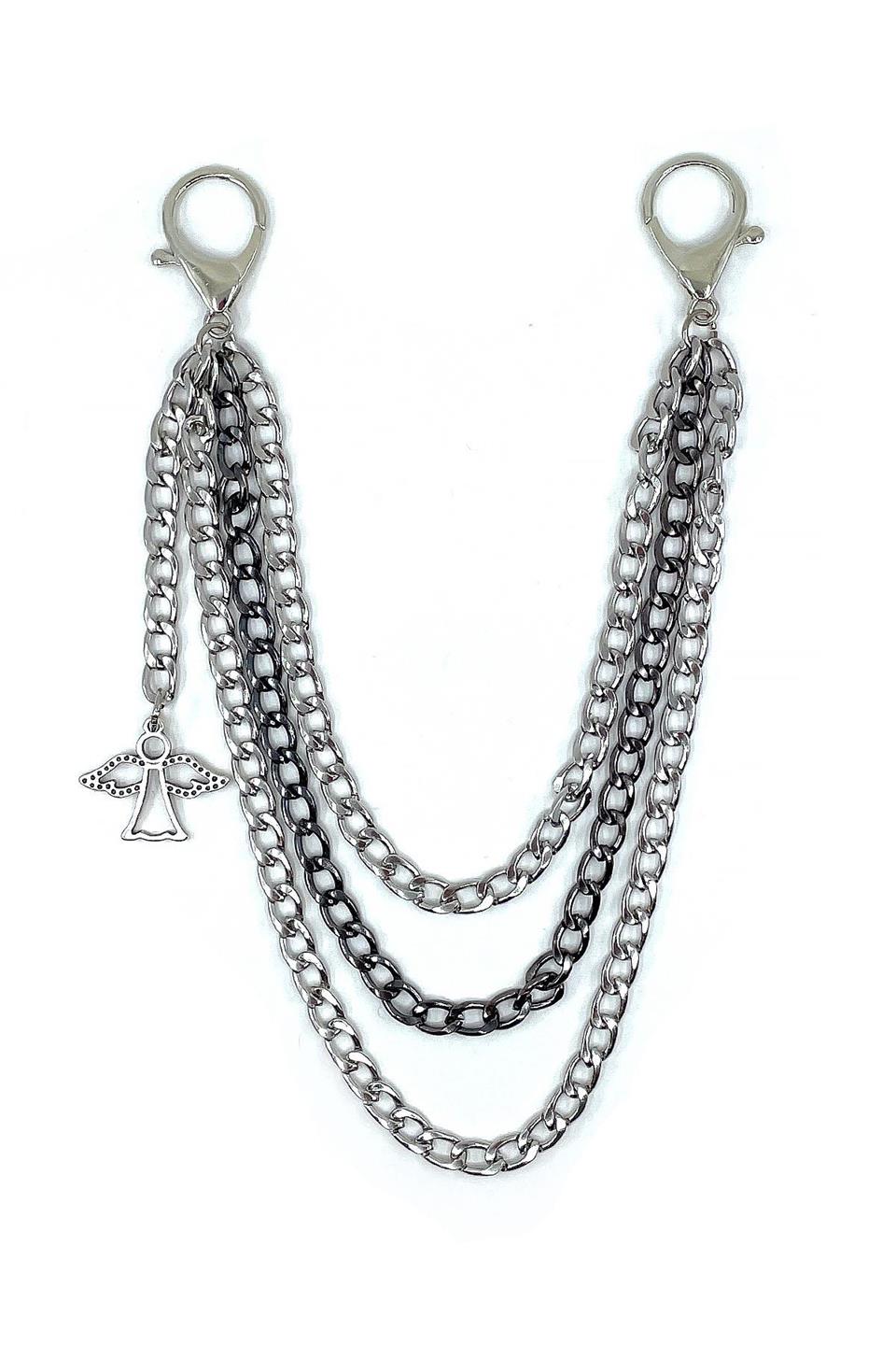 Melek Detaylı Gümüş Füme Üçlü Pantolon Zinciri PZ65