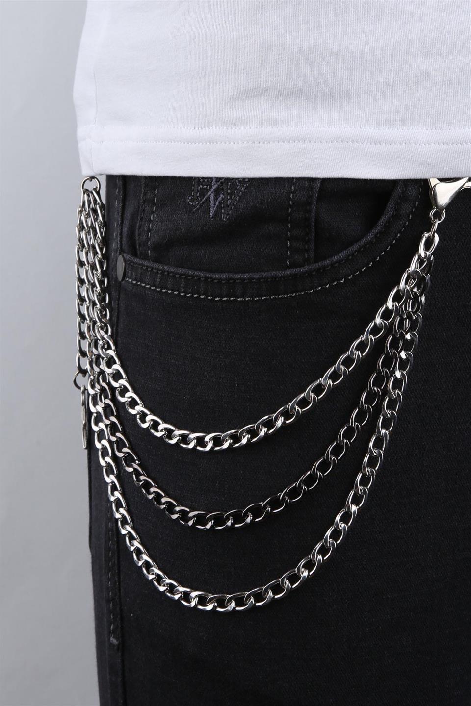 Melek Detaylı Gümüş Füme Üçlü Pantolon Zinciri PZ65