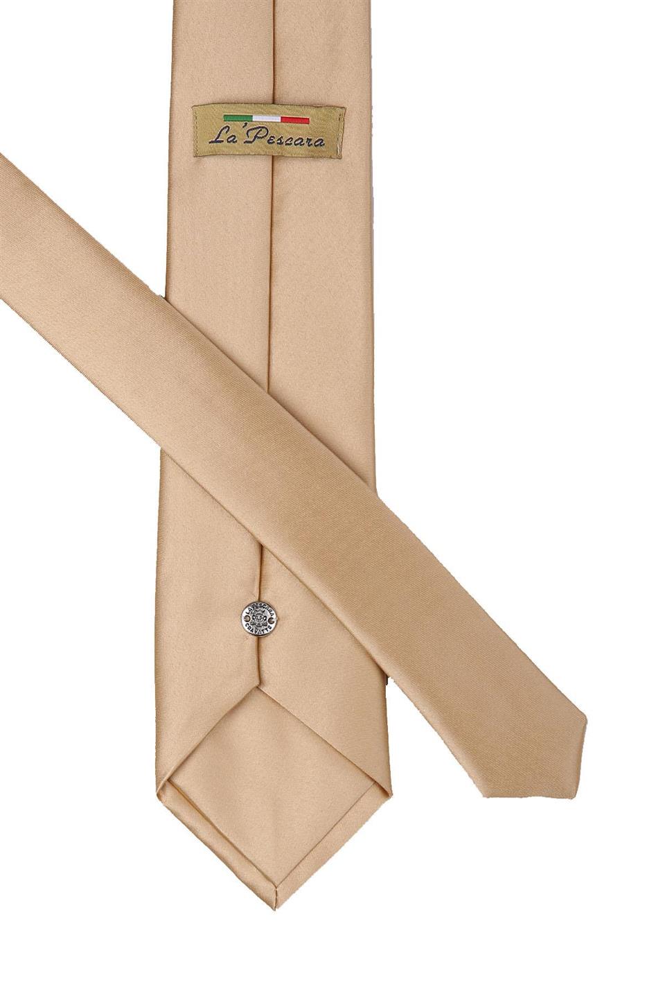 Mendilli Düz Saten Gold Kravat 1119