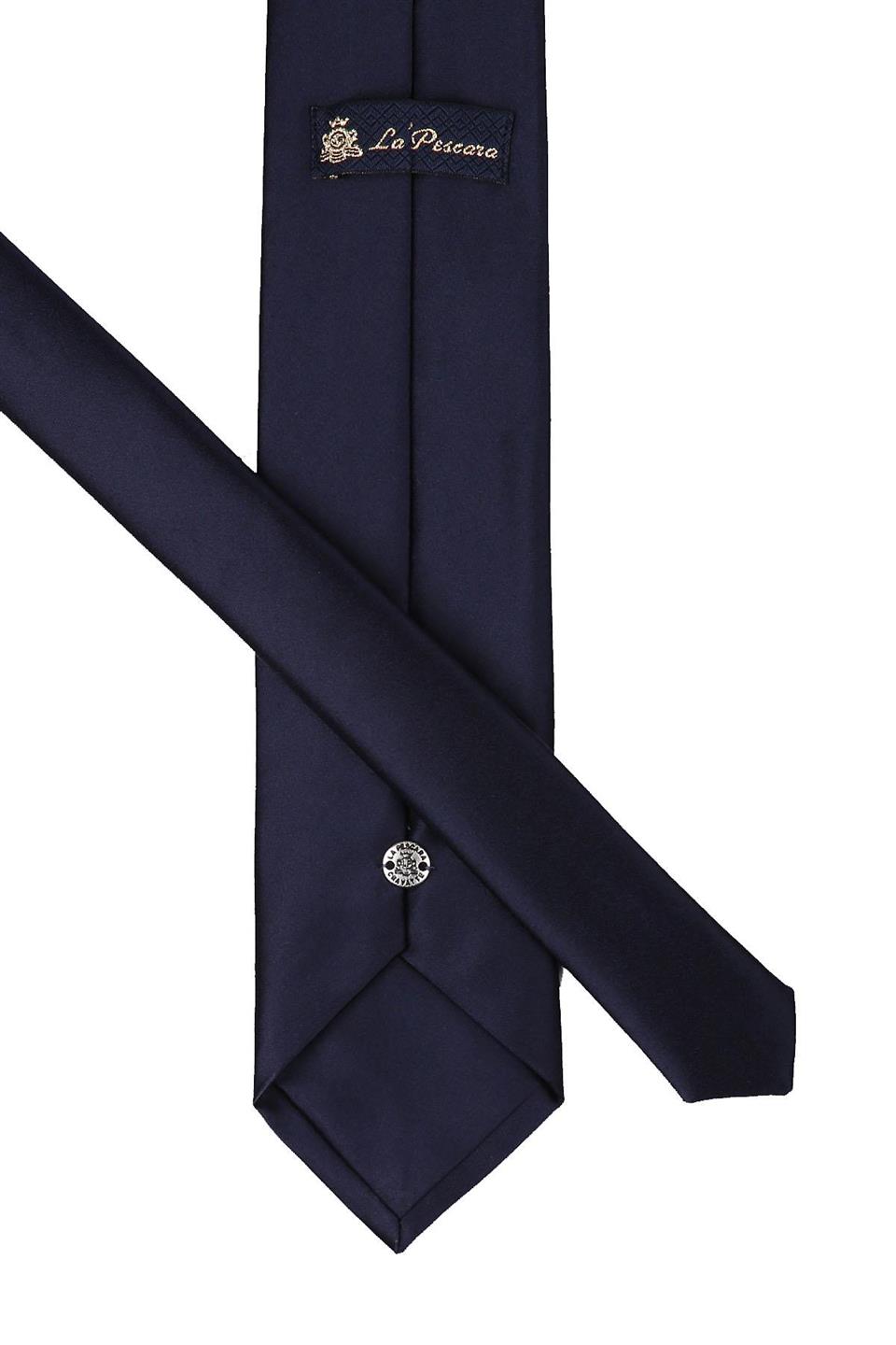 Mendilli Düz Saten Lacivert Kravat 1120