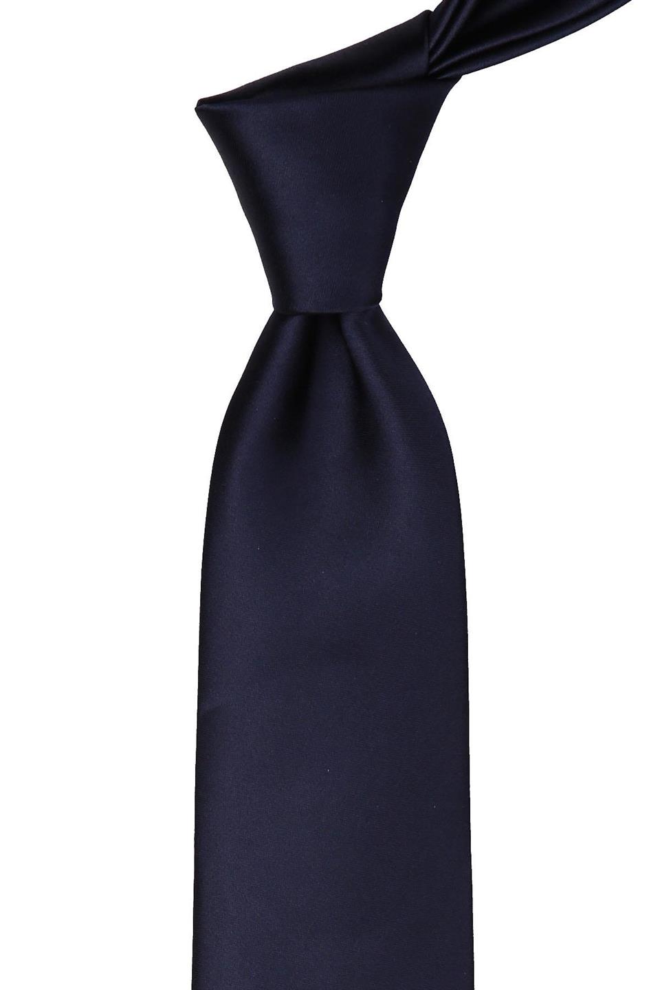 Mendilli Düz Saten Lacivert Kravat 1120