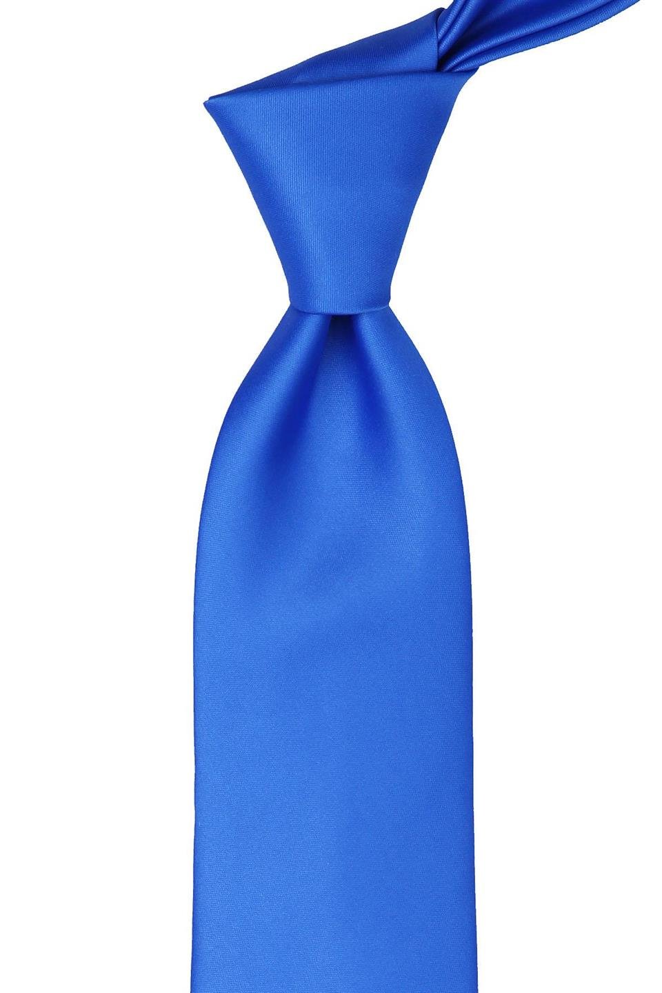Mendilli Düz Saten Mavi Kravat 1115