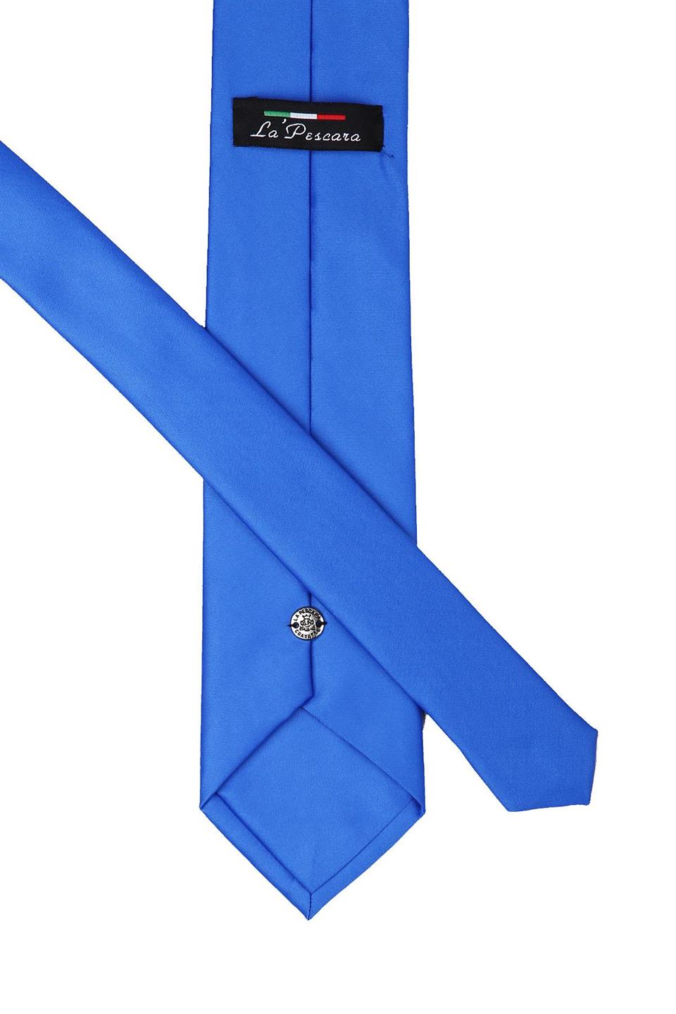 Mendilli Düz Saten Mavi Kravat 1115