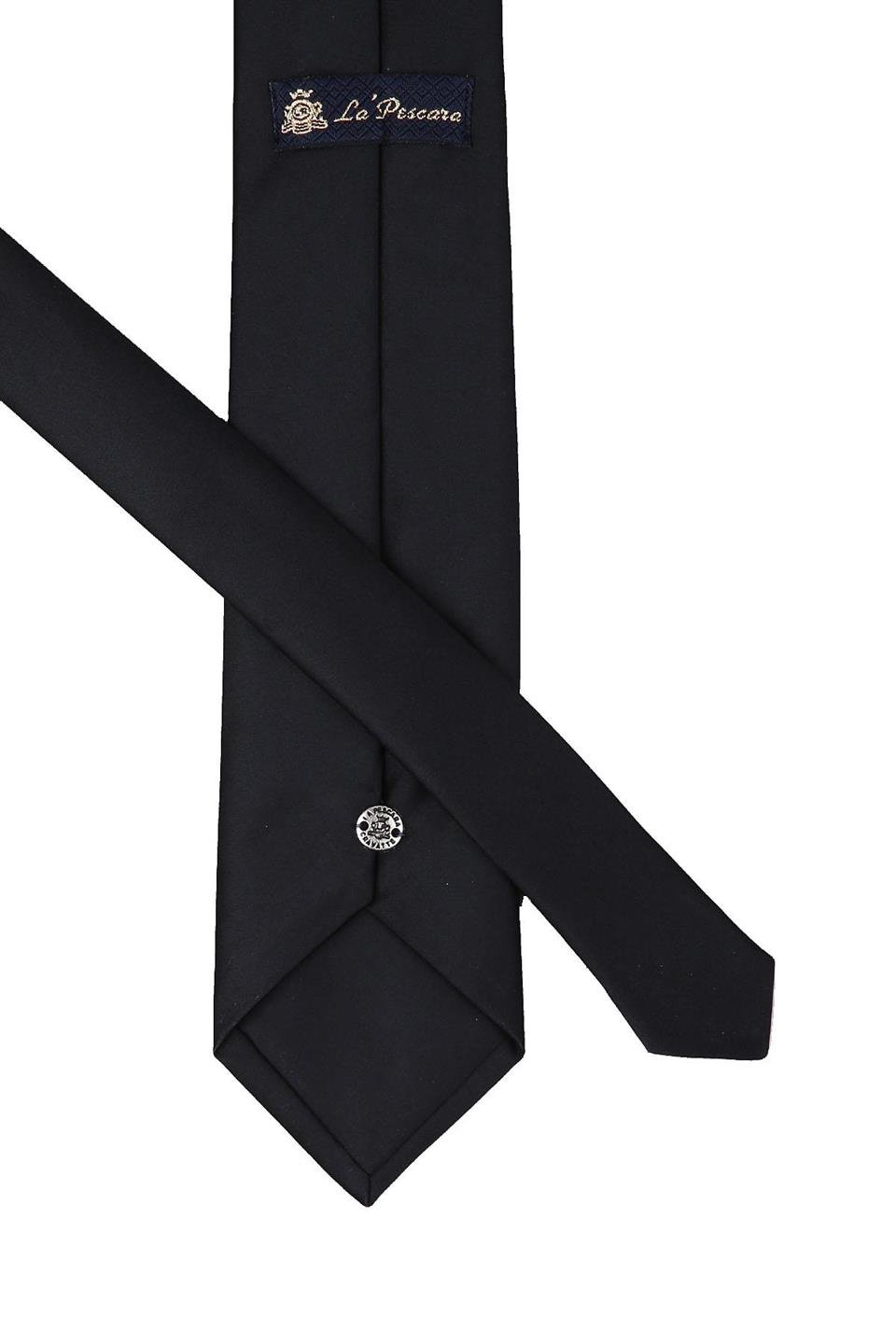 Mendilli Düz Saten Siyah Kravat 1111