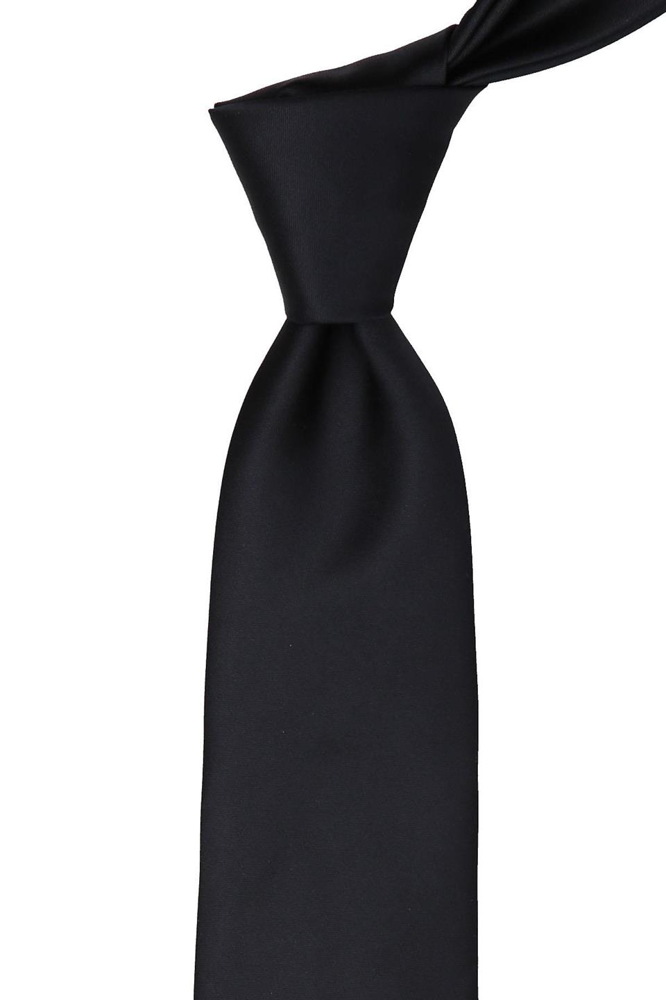 Mendilli Düz Saten Siyah Kravat 1111