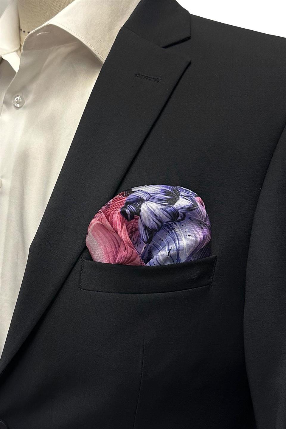 Mor Çiçek Desen Erkek Cep Mendili SPS580-79