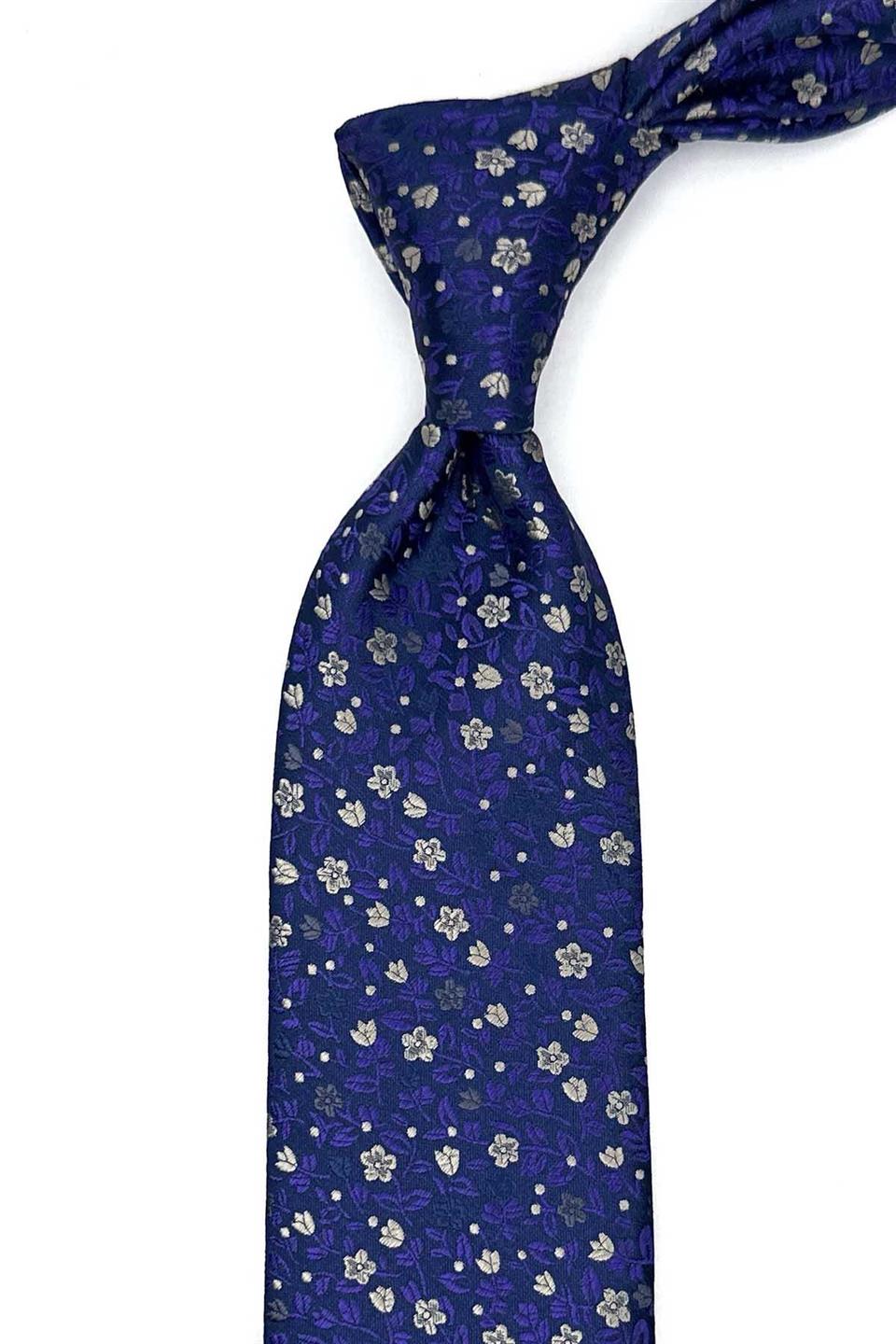 Mor Çiçek Desen Mendilli Klasik Kravat KK12977