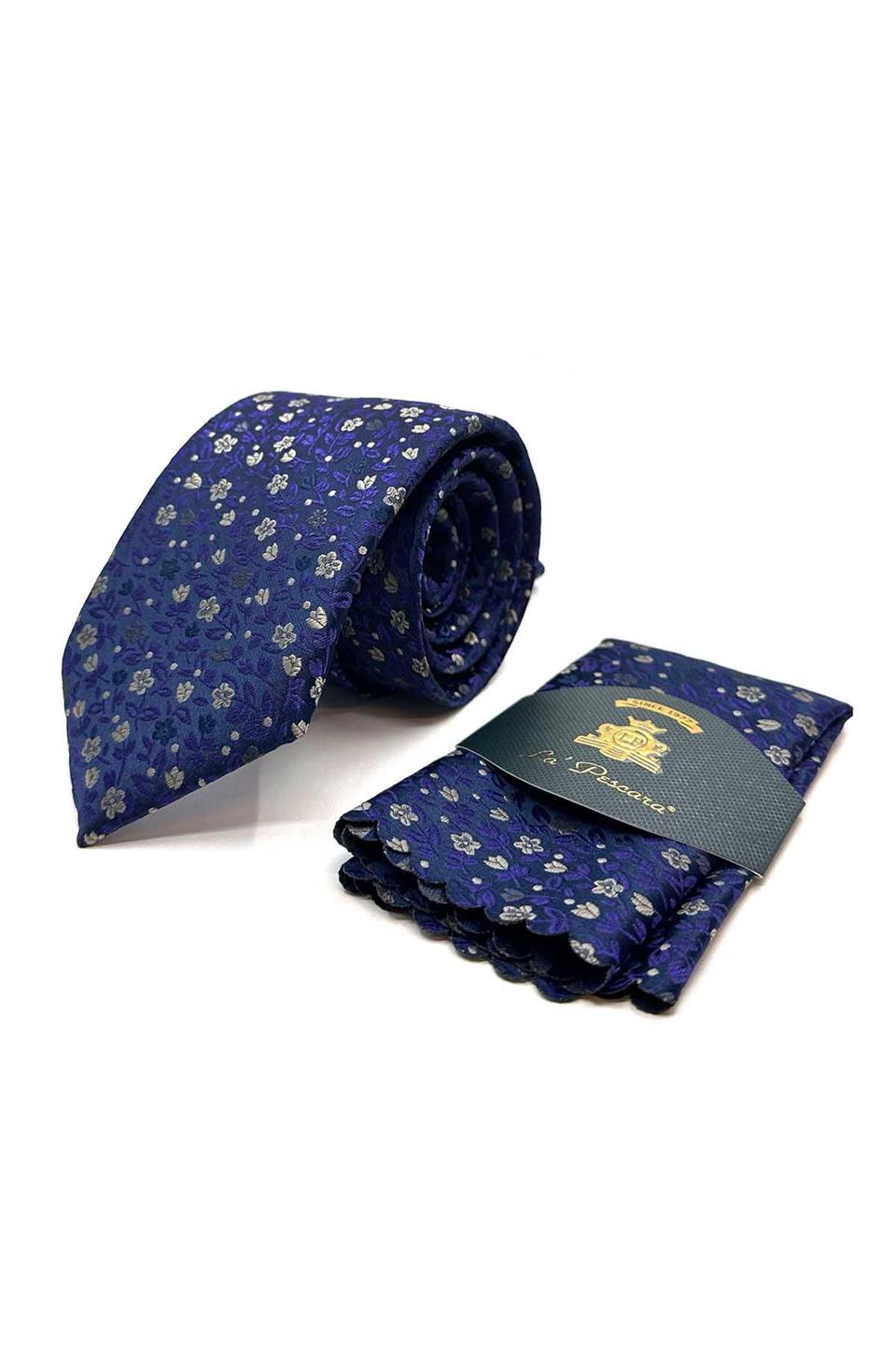 Mor Çiçek Desen Mendilli Klasik Kravat KK12977