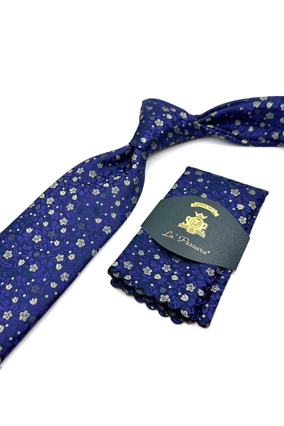 Mor Çiçek Desen Mendilli Klasik Kravat KK12977