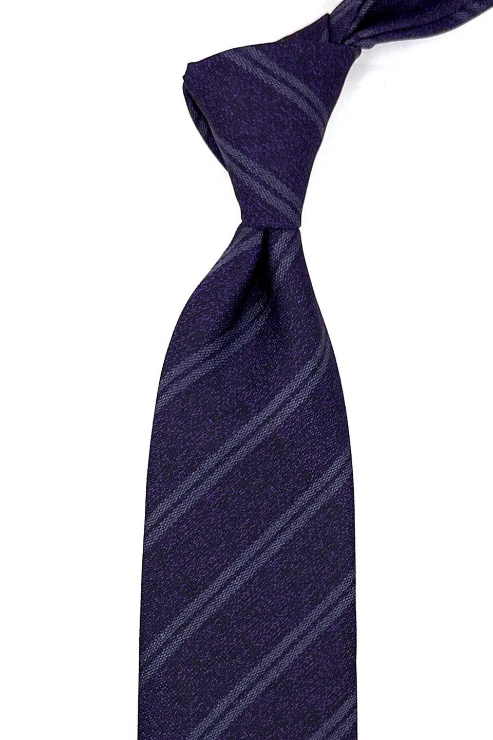 Mor Çizgi Desen Mendilli Klasik Kravat KK12460